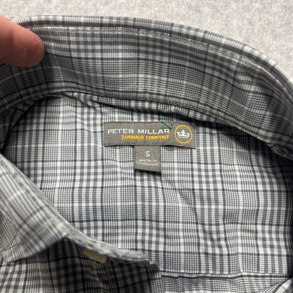 Peter Millar Shirt Mens Small Gray Summer Comfort Button Up Plaid Long Sleeve - Picture 5 of 8